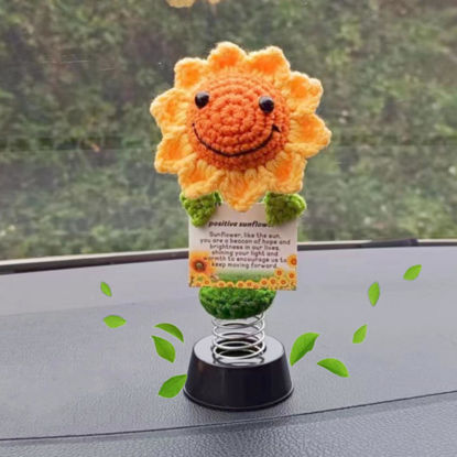Picture of Levvohd Emotional Support Handmade Sunflowers for Women, Hippie Bobbleheads for Car Dashboard Crochet Positive Sunflowers Car Accessories Decor Ideas for Her