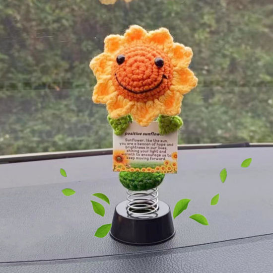 Picture of Levvohd Emotional Support Handmade Sunflowers for Women, Hippie Bobbleheads for Car Dashboard Crochet Positive Sunflowers Car Accessories Decor Ideas for Her