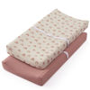 Picture of Blissful Diary Muslin Changing Pad Cover for Girls Boys, Ultra Soft Breathable Cotton, Baby Diaper Change Table Pad Covers, 2Pack (Dusty Pink&Rainbow)