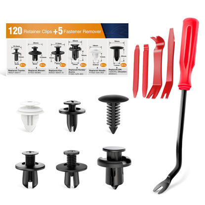Picture of GOOACC 120PCS Car Bumper Push Retainer Clips & Nylon Fasteners Rivet Kit 6mm 7.6mm 8mm 8.8mm 10mm Door Trim Panel Clips, 5PC Fastener Remover