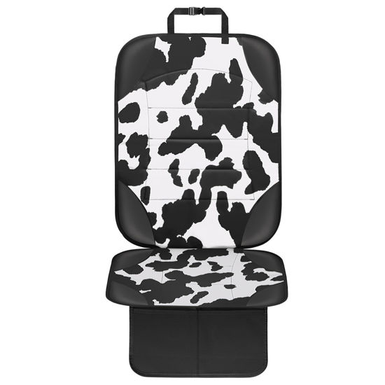 Picture of Siivton Car Seat Protector for Child Car Seat,Waterproof Car Seat Cover with Thick Padding, Non-Slip Backing, Protects Fabric & Leather Seats, 2 Mesh Storage Pockets(Cow Print)