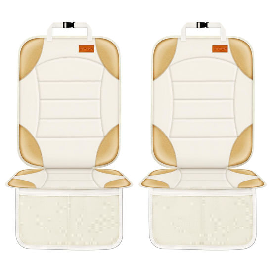 Picture of Siivton Car Seat Protector for Child Car Seat, Car Seat Cushion for Leather and Fabric Seats, 2 Mesh Pockets, Non-Slip Bottom, Waterproof Protectors for Vehicles Baby Pets (2 Pack)