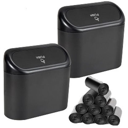 Picture of EnthuLove 2 Packs Mini Car Trash Can Bin with Lid and 150pcs Trash Bags,Car Trash Can Bin,Car Garbage Trash Can Storage for Front Back Seat Accessories (2)…