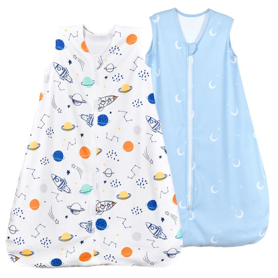 Picture of david's kids Micro Fleece Baby Sleep Sack 12-18 Months, Soft Baby Wearable Blankets with 2-Way Zipper, 2 Pack Comfy Sleeping Bags for Toddler Boys Girls Neutral, Large Size, Space