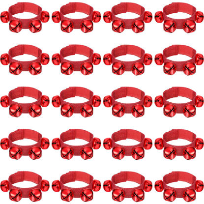 Picture of LEIFIDE 20 Pcs Christmas Wrist Band Bell Bracelet Wrist Band Shaking Bell Musical Instruments Adjustable Bell Rhythm Wristband Bell for School Family Christmas Percussion Party Favor (Red)