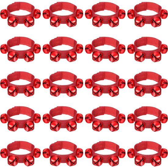 Picture of LEIFIDE 20 Pcs Christmas Wrist Band Bell Bracelet Wrist Band Shaking Bell Musical Instruments Adjustable Bell Rhythm Wristband Bell for School Family Christmas Percussion Party Favor (Red)