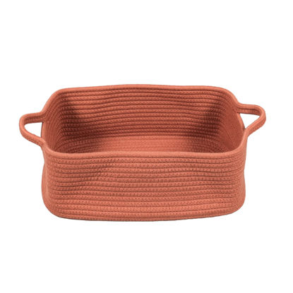 Picture of XUANGUO Woven Cotton Rope Storage Basket with Handles for Shelves Closet Cat Dog Toy Basket Bin Shallow Basket Decorative Rectangle Baby Basket for Nursery Gift basket Empty Easter Basket (rust)