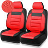Picture of CAR PASS Leather Car Seat Covers Front Seats Only, Universal Fit Automotive Interior Waterproof 3D Foam Back Support Car Seat Covers for Trucks Vans and SUVs Airbag Compatible 2 Pieces （Black Red
