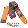 Picture of Nefelibata Guitar Strap,Double leather ends,Vintage Woven W/FREE BONUS-4 Picks+Strap Locks+Strap Button,Best Gift For Bass,Electric&Acoustic Guitars for Guitar(Vintage red yellow embroidery)