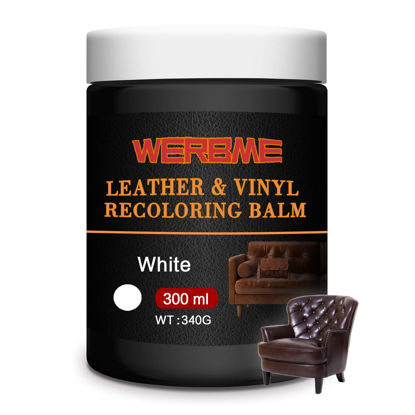 Picture of WERBME Leather Recoloring Balm, 10 OZ White Leather Color Restorer for Scratched and Faded, Leather Repair Kit for Furniture Restore & Renew Restore Couches, Car Seats, Clothing, Shoes
