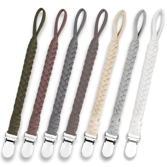 Picture of Duludulu 7 Pcs Braided Pacifier Clip, Pacifier Clips for Boys & Baby Girls, Pacifier Holder Clip Binky Clips