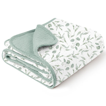 Picture of Konssy Muslin Baby Blankets for Girls, 100% Cotton Crib Blanket for Baby Infant Toddler, Super Soft and Lightweight Nursery Blankets 40"x36" (Green Leaves)