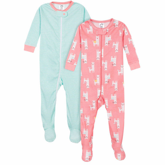 Picture of Gerber Baby Girls' 2-Pack Footed Pajamas, Llama Pink, 2T