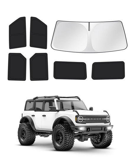 Picture of Canvcle Windshield Sun Shade for 2021-2024 Ford Bronco 4 Door Side Rear Window Shade Cover Sun Visor Shield Privacy Protection Keep Vehicle Cool Black 7PCS