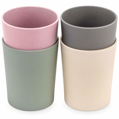 Picture of WeeSprout Bamboo Toddler Cups - 4 pc Set (10 fl oz), Organic & Non-Plastic Cup Pack for Toddlers, Big Kids or Baby, Natural