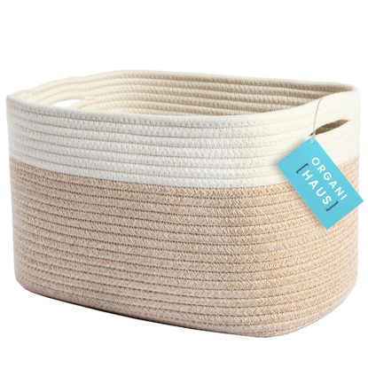 Picture of OrganiHaus Toy Storage Bins | Nursery Storage Basket | Towel Baskets for Bathroom | Woven Baskets for Storage | Decorative Baskets for Storage | Cotton Rope Baskets for Storage - Light Honey