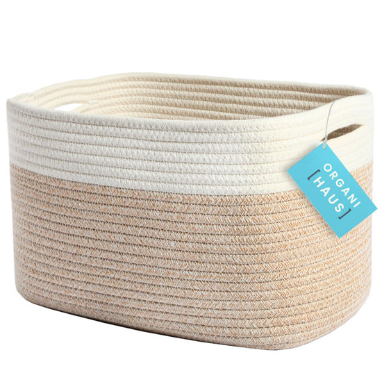 Picture of OrganiHaus Toy Storage Bins | Nursery Storage Basket | Towel Baskets for Bathroom | Woven Baskets for Storage | Decorative Baskets for Storage | Cotton Rope Baskets for Storage - Light Honey