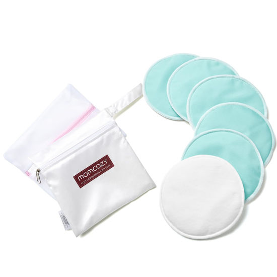 Picture of Momcozy Reusable Nursing Pads, Innovative Use of One Way Moisture-Wicking Fabric & 4 - Layer Washable Breast Pads, Super Absorbent and Large Capacity, 6 Pack + Wet and Dry Separation Bag + Wash Bag