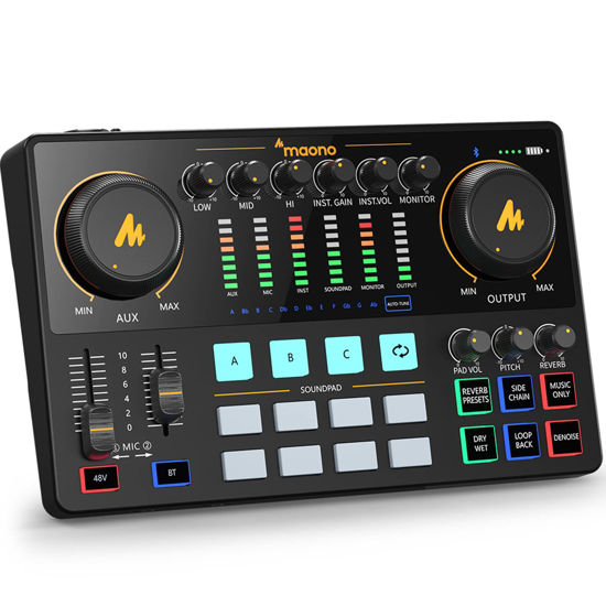 Picture of MAONO Audio Interface, MaonoCaster 10-Channel Podcast mixer with Pro-preamp, 48V Phantom Power, Bluetooth, 11 Customize sound pads for Recording, Streaming, Youtube, TikTok, PC, Guitar (AME2)