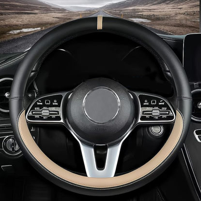 Picture of Custom fit for Acura Car Steering Wheel Cover, Nappa Leather Car Steering Wheel Cover Non-Slip Steering Wheel Cover, Designed for Acura Interior Accessories (Beige,for Acura)