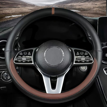 Picture of Custom fit for BMW Car Steering Wheel Cover, Nappa Leather Car Steering Wheel Cover Non-Slip Steering Wheel Cover, Designed for BMW Interior Accessories (Brown,for BMW)