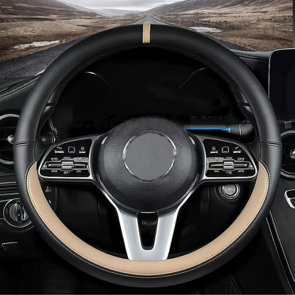 Picture of Custom fit for Buick Car Steering Wheel Cover, Nappa Leather Car Steering Wheel Cover Non-Slip Steering Wheel Cover, Designed for Buick Interior Accessories (Beige,for Buick)