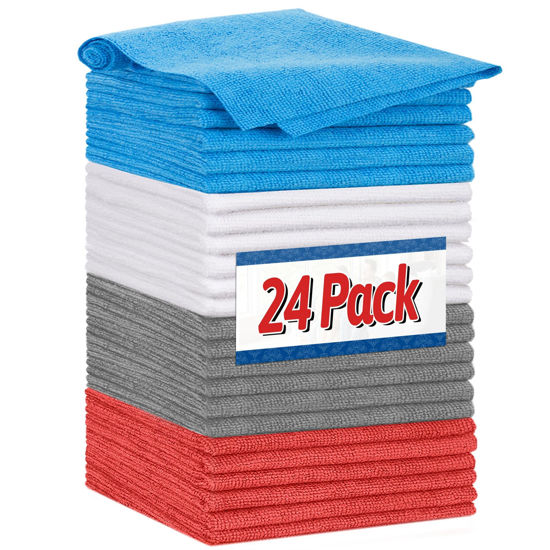 Picture of FIXSMITH Shop Towels, Microfiber Cleaning Cloth Bulk, 24 Pack Microfiber Towels for Cars, All-Purpose Absorbent Cleaning Rags, Dust Cloth for Automotive, Mechanic, Garage, Bar, 11.5 x 11.5 inch