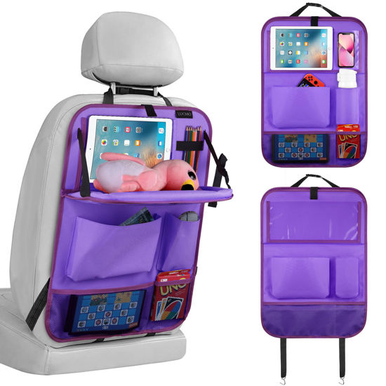 Picture of LUCMO Car Backseat Organizer with Tablet Holder,6 Storage Pockets Car Storage Organizer with Foldable Food Tray,Car Seat Back Protectors Kick Mats Travel Accessories-Dark Purple
