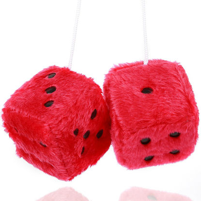 Picture of YGMONER Red Fuzzy Dice for Rear View Mirror, Pair of 2.75" Plush Dice Retro Hanging Ornaments Car Interior Rearview Mirror Decor Accessories (Red)