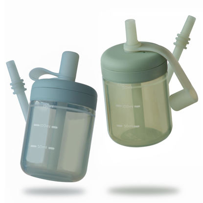 Picture of Moonkie Baby Straw cup | Silicone Toddler Sippy Cup Training Cup with Straw Lid | BPA-Free Drop-Proof Baby Cup | Baby Led Weaning | 6 Months+, 5 oz, 2pack
