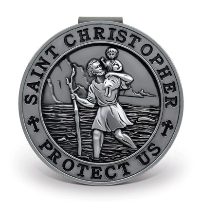 Picture of PloreWay St. Christopher Medal for Car, Metal Saint Christopher Visor Clip, Talisman for Safety, Automotive Visor Accessories, Gift for Drivers, Families, Friends