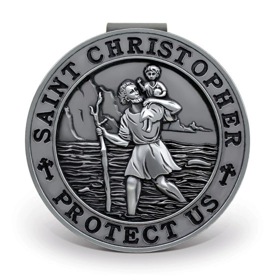 Picture of PloreWay St. Christopher Medal for Car, Metal Saint Christopher Visor Clip, Talisman for Safety, Automotive Visor Accessories, Gift for Drivers, Families, Friends