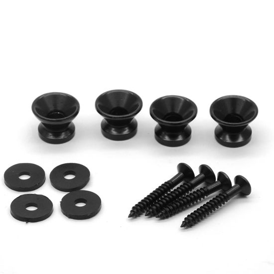 Picture of harpfeas 4PCS Metal Strap Buttons End Pins with Mounting Screws for Electric Acoustic Guitar, Bass, Ukulele (Black)