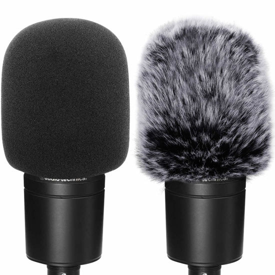 Picture of Windscreen Pop Filter Compatible with AT2020,Mic Foam Cover+Furry Windscreen Muff Wind Compatible with Audio Technica at2020 at2035 at2500 at2050 at4040,Chromlives Furry & Foam Microphone Cover 2Pack