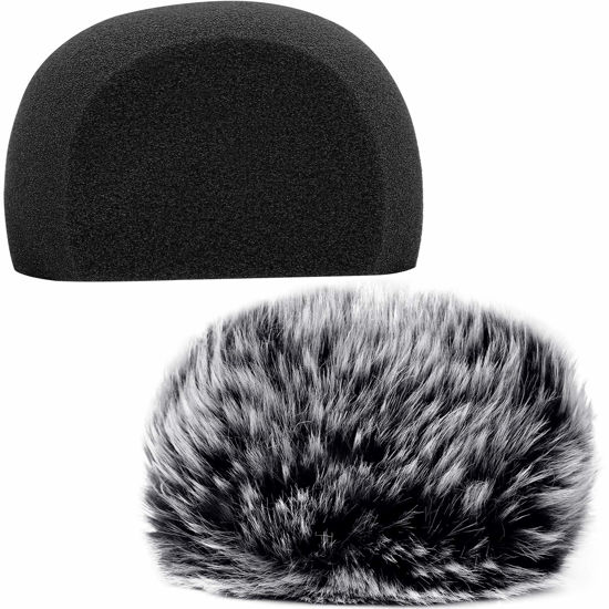 Picture of ChromLives Windscreen Microphone Wind Muff, Foam Wind Screen Wind Cover Compatible with Zoom H5 H6 Portable Handy Recorder Furry & Foam 2Pack
