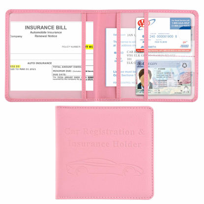 Picture of Cacturism Car Registration and Insurance Holder, Car Accessories Vehicle Glove Box Car Organizer Women Wallet Case for Cards, Essential Document, Driver License, Pink