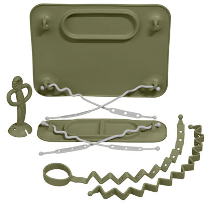 Picture of BUSY BABY New Parent Start Up Kit - Original Placemat, Mini Mat, Teether Spoon, Toy Bungee, Bottle Bungee, 6 Straps (Olive)