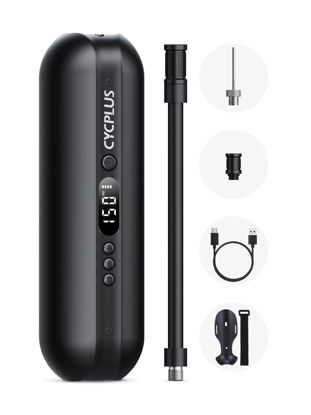 Picture of CYCPLUS Electric Air Compressor Portable Bicycle Pump Car Tire Inflator, Max 150 PSI, Auto Shut-Off Air Pump with Presta and Schrader Valves for All Bicycles Motorcycles and Cars