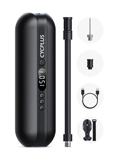 Picture of CYCPLUS Electric Air Compressor Portable Bicycle Pump Car Tire Inflator, Max 150 PSI, Auto Shut-Off Air Pump with Presta and Schrader Valves for All Bicycles Motorcycles and Cars