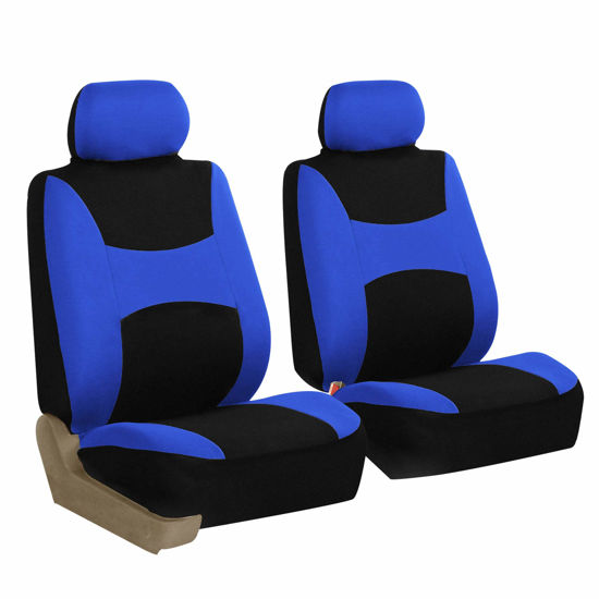 Picture of FH Group Car Seat Covers Front Set Blue Cloth-Seat Covers for Low Back Car Seats with Removable Headrest,Universal Fit,Automotive SeatCover,Airbag Compatible Car Seat Cover for SUV,Sedan,Van