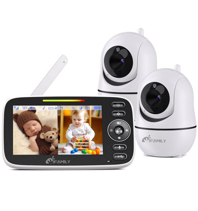 Picture of iFamily Split Screen Baby Monitor, Large Display Video Baby Monitor with 2 Cameras and Audio, Long Range, Remote pan tilt, Night Vision, Temperature Sensor, 2 Way Talk, Feeding Clock and lullabies.