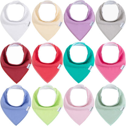 Picture of egmao baby Baby Bandana Drool Bibs for Girls,12 Pack Solid Colors Baby Girl Bibs Set,Absorbent 100% Organic Cotton for Newborn Teething and Drooling,Adjustable Snaps Toddler Bibs, Multi