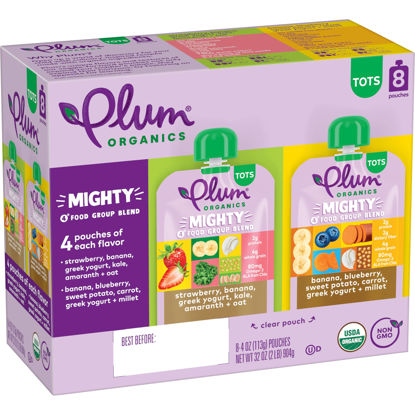 Picture of Plum Organics Mighty 4 Organic Toddler Food - Variety Pack - 4 oz Pouch (Pack of 8) - Organic Fruit and Vegetable Toddler Food Pouch