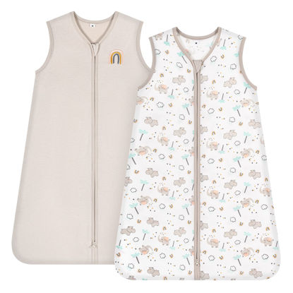 Picture of TILLYOU Sleep Sack 12-18 Months - 0.5 TOG Baby Wearable Blanket with 2-Way Zipper, Extra Soft Cotton Sleeveless Sleeping sack 2 Pack, Happy Forest & Nude