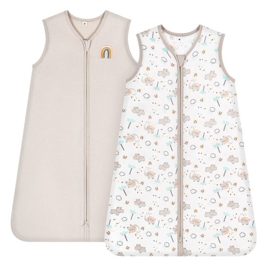 Picture of TILLYOU Sleep Sack 12-18 Months - 0.5 TOG Baby Wearable Blanket with 2-Way Zipper, Extra Soft Cotton Sleeveless Sleeping sack 2 Pack, Happy Forest & Nude
