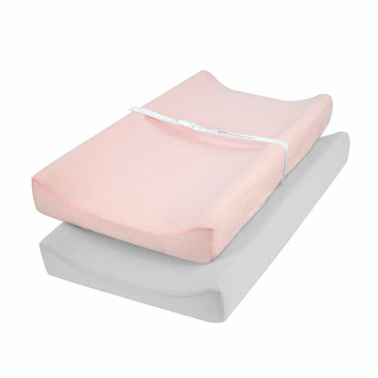Picture of TILLYOU Changing Pad Cover Set in Soft Jersey Material Diaper Changing Table Sheets - Fits 32"/34''x16 Contoured Pad for Babies,Peachy Pink & Lt Gray