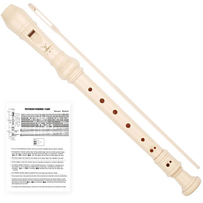 Picture of YONTY Soprano Recorder 8-Hole Instrument for Kids Beginners, German Style C Key Kids Flute with Cleaning Rod & Case Bag for School Education Home Entertainment - Beige