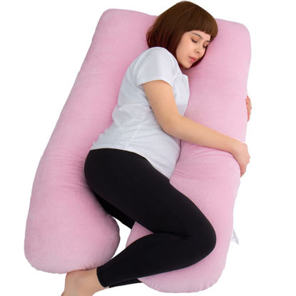 Picture of MOON PINE Pregnancy Pillow, U Shaped Full Body Pillow for Maternity Support, Sleeping Pillow with Cover for Pregnant Women (Pink)
