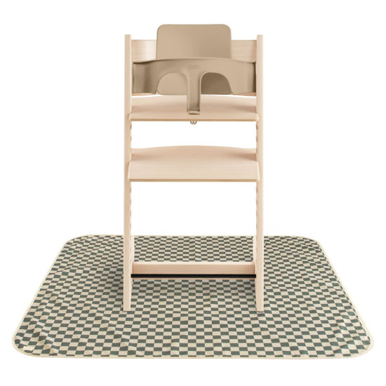 Picture of mushie Baby Splat Mat 42.5x42.5 Inch (Olive Check) | Water Resistant for Under High Chair and Infant Play