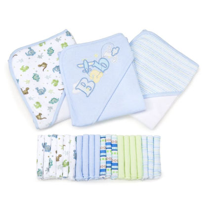 Picture of Spasilk Bath Hooded Towels & Washcloths Set for Babies, 23-Piece Gift Set, Blue